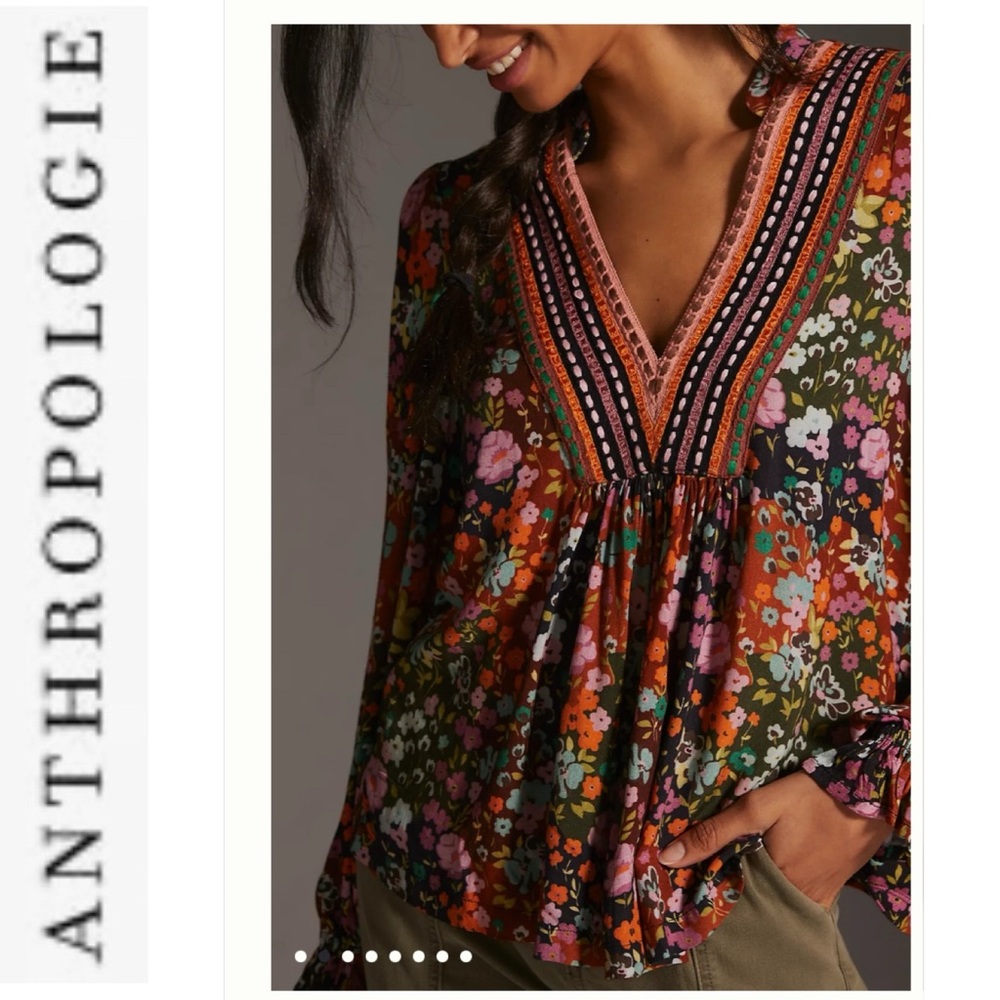 Bl^nk London x Anthropologie Stephanie Long Sleeve Floral V-neck Top PXS